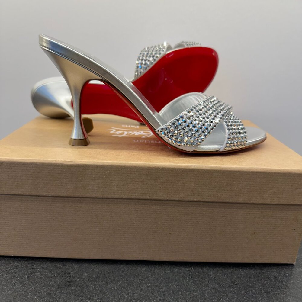 Christian Louboutin Silver Mariza Is Back Embellished Suede Mules 38.5 NWT